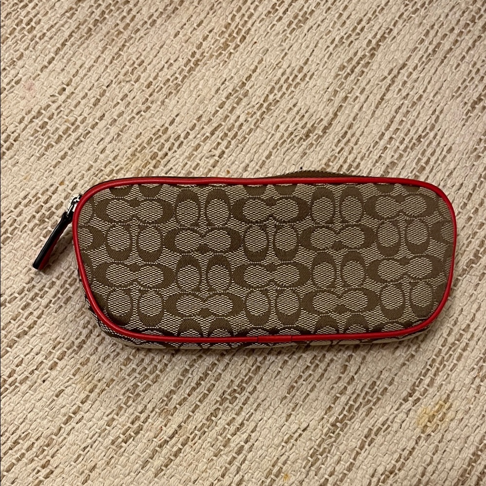 Coach Tan and Red Signature Pattern Clutch